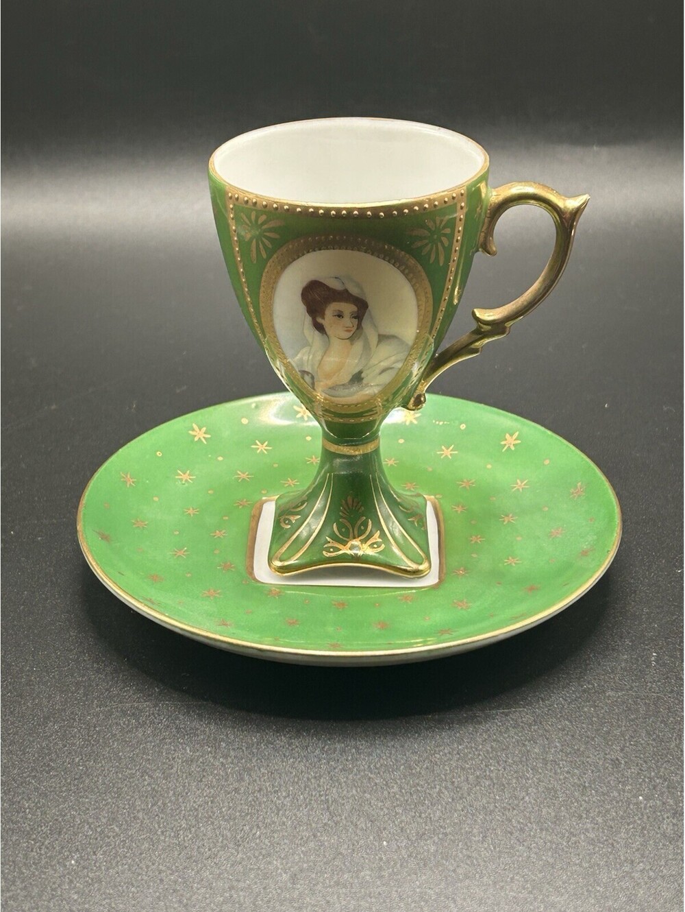 Rare Vintage Demi Tea Cup and Saucer Hand painted By Andrea S- Japan-1950’s